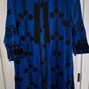 Velvet Blue and Black Floral Embroidered cardigan